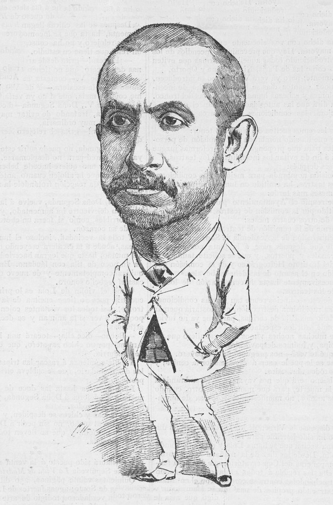 Caricatura de Federico Urrecha en la portada de Madrid Cómico, 24 de marzo de 1888