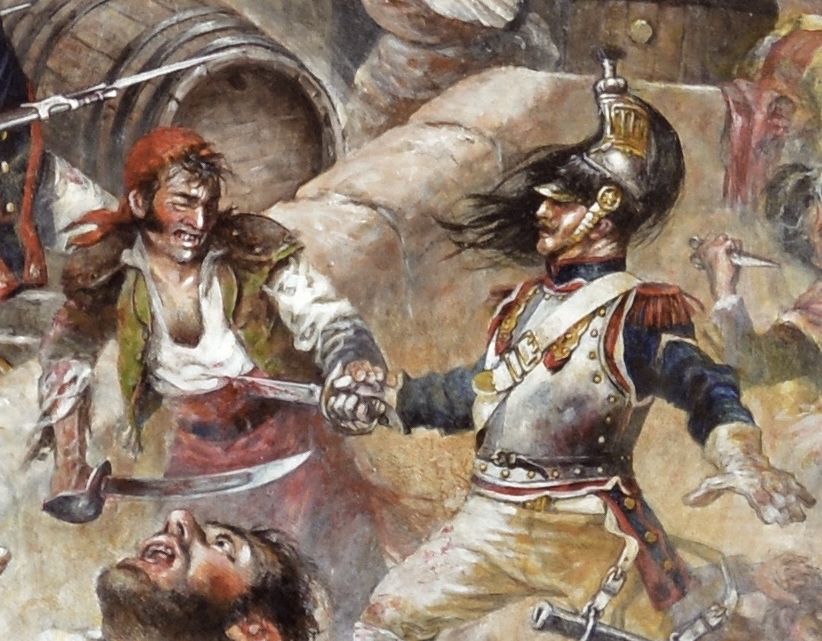 Patriota español y soldado francés peleando cuerpo a cuerpo en la Guerra de la Independencia española