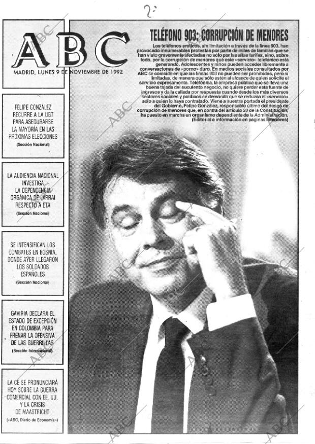 Periódico ABC del 9 de noviembre de 1992