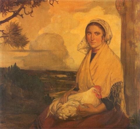 Carlos Sobrino, Mujer con gallina (1936). Colección de Arte Afundación. Obra Social ABANCA (Vigo, España)