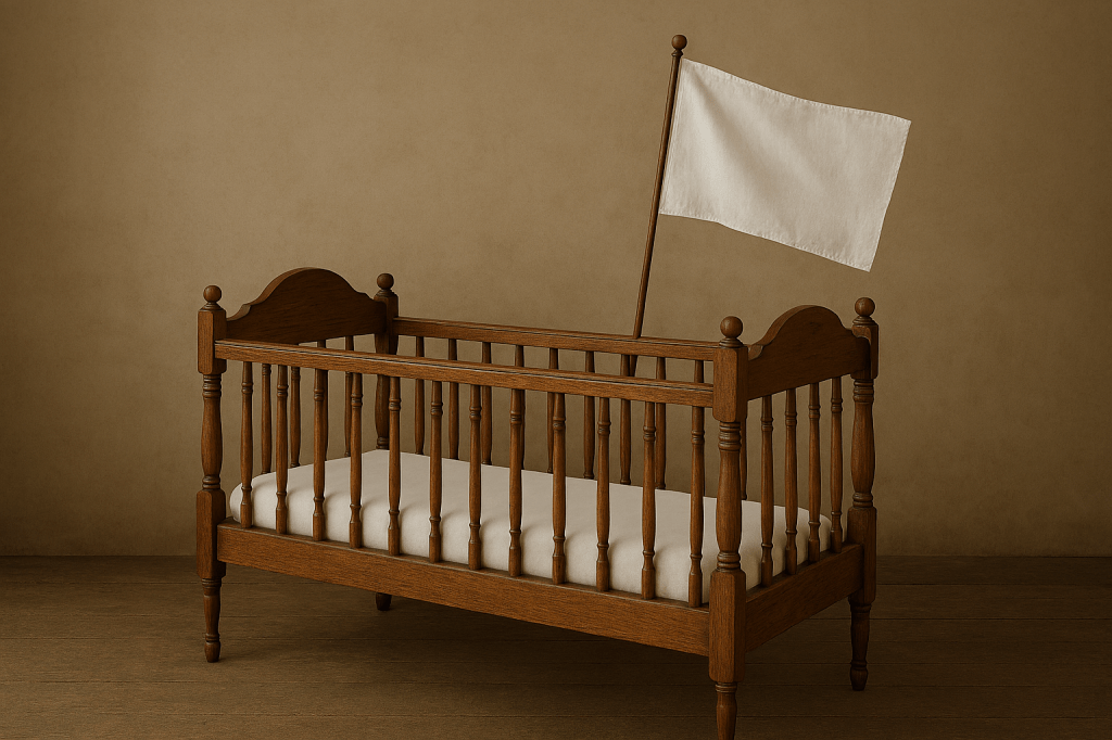 Cuna con bandera blanca