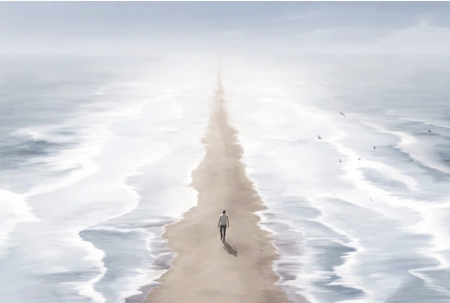 Hombre caminando hacia Dios